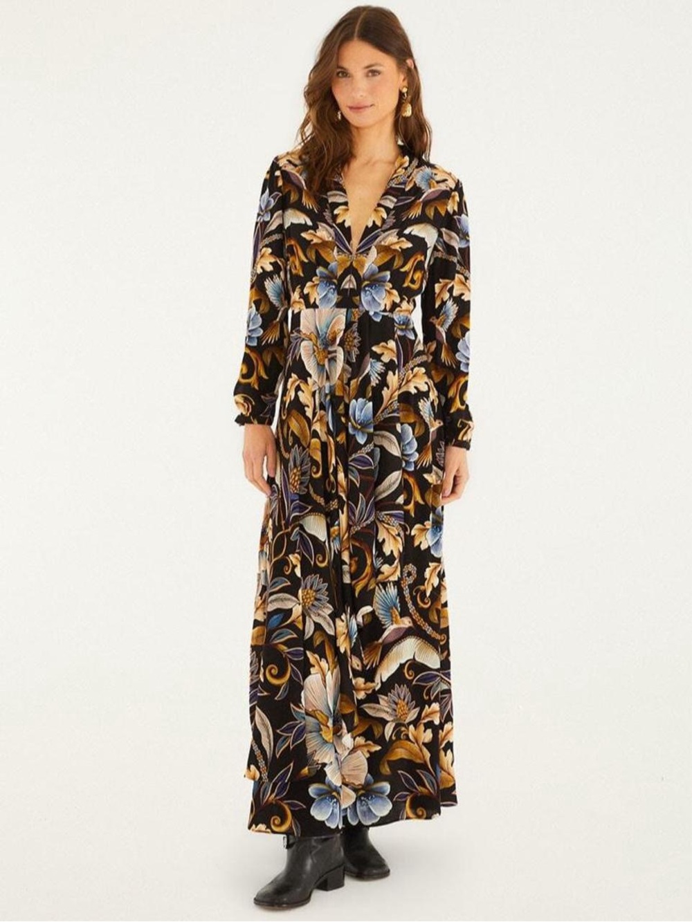 NWT FARM RIO Black Snake Garden Maxi Dress
